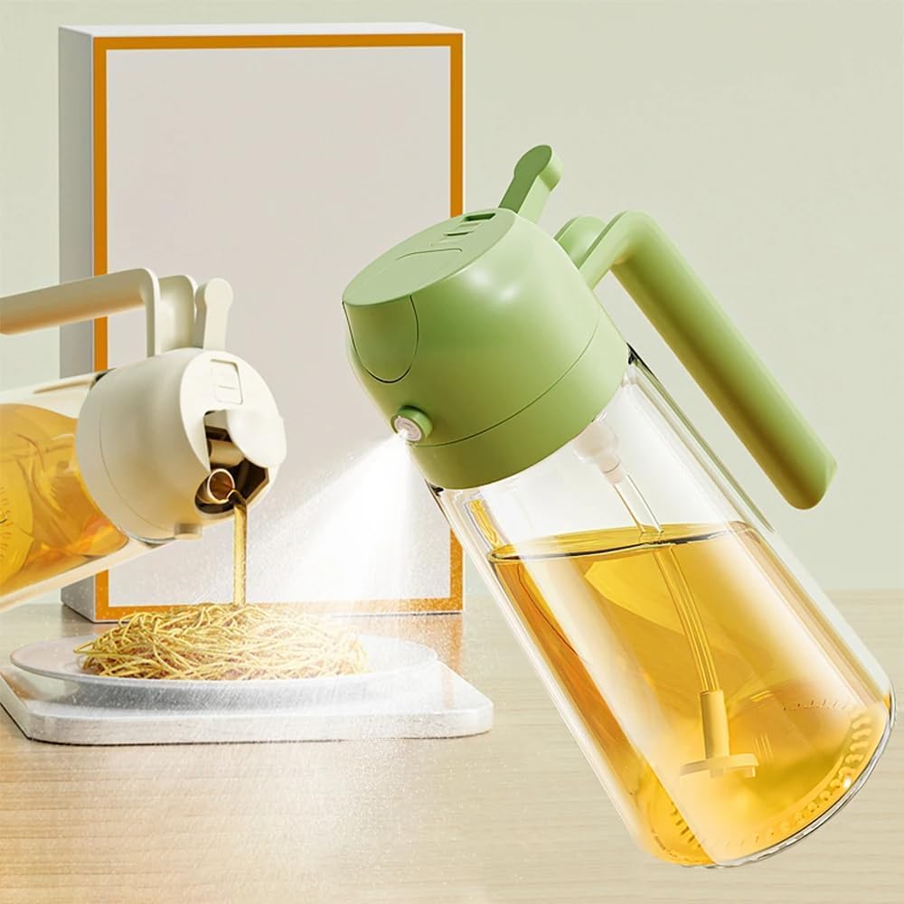 2 in 1 oil dispenser and sprayer for kitchen, Transparent glass bottle (1 Litre)