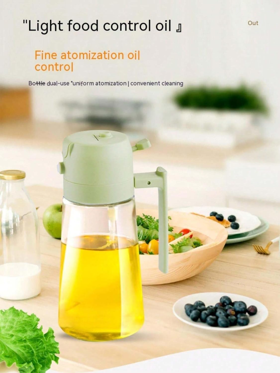 2 in 1 oil dispenser and sprayer for kitchen, Transparent glass bottle (1 Litre)