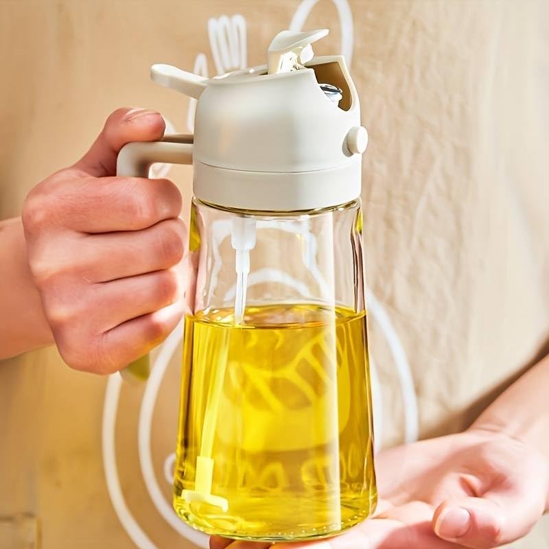 2 in 1 oil dispenser and sprayer for kitchen, Transparent glass bottle (1 Litre)